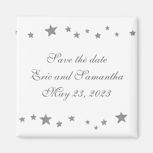 Zilveren sterren rand, Save de datum bruiloft magn Magneet (Voorkant)