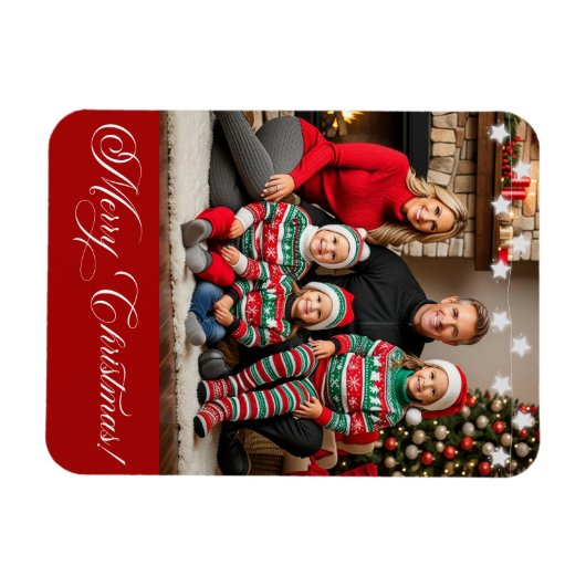 Zilveren Sterren Speciale Kerst Familie Foto Magneet (Horizontaal)