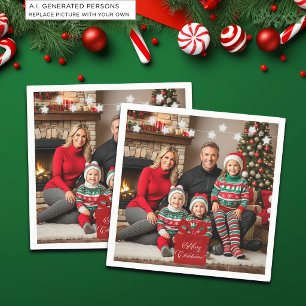 Zilveren Sterren Speciale Kerst Familie Foto Servet