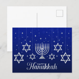 Zilveren sterren van David Menorah Happy Hanukkah Briefkaart