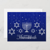 Zilveren sterren van David Menorah Happy Hanukkah Briefkaart (Voorkant / Achterkant)
