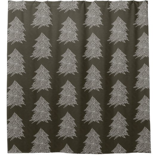 Zilveren sterren Zwarte Kerstboom Douchegordijnen (Voorkant)