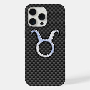 Zilveren Stier Sterrenbeeld op Koolstofvezel Afdru iPhone 15 Pro Max Case