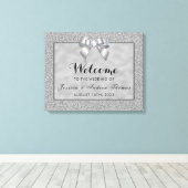 Zilveren & Stijlvolle Glitter Bruiloft Welkom Canvas Afdruk (Insitu (Houten vloer))