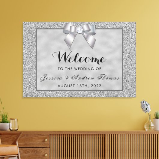Zilveren & Stijlvolle Glitter Bruiloft Welkom Canvas Afdruk (Insitu (Woonkamer))