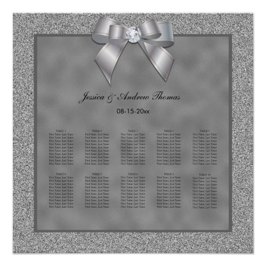 Zilveren & Stijlvolle Glitter Bruiloft Zitkaarten Perfect Poster (Voorkant)
