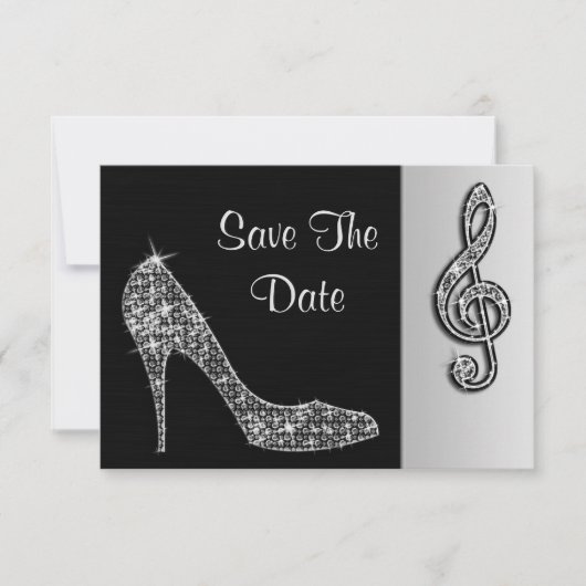 Zilveren Stiletto & Drieklank 18e Verjaardag Save The Date (Voorkant)