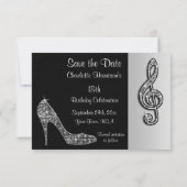 Zilveren Stiletto & Drieklank 18e Verjaardag Save The Date (Achterkant)