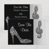 Zilveren Stiletto & Drieklank 18e Verjaardag Save The Date (Voorkant / Achterkant)
