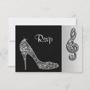 Zilveren Stiletto & Treble Clef RSVP Kaartje