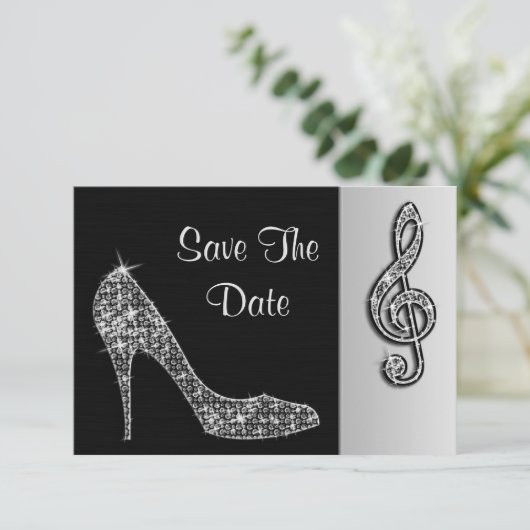 Zilveren Stiletto & Treble Cleft 40e Save The Date (Staand voorkant)