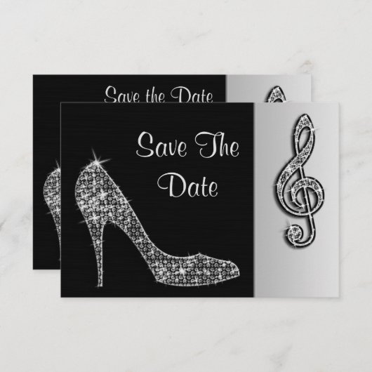 Zilveren Stiletto & Treble Cleft 40e Save The Date (Voorkant / Achterkant)