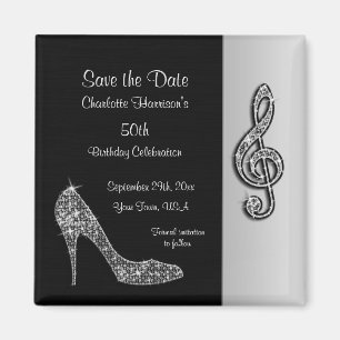 Zilveren Stiletto & Treble Cleft 50e Save The Date Magneet
