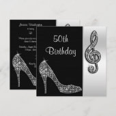 Zilveren Stiletto & Treble Cleft 50e verjaardag Kaart (Voorkant / Achterkant)