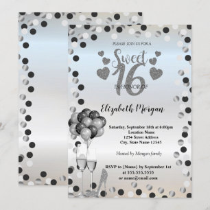 Zilveren Stippen, glas, ballon, zoet 16-partij Kaart