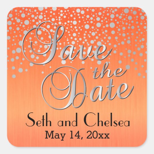 Zilveren Stippen & Sinaasappel | personaliseren Vierkante Sticker (Voorkant)