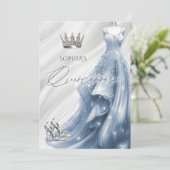 Zilveren Stoffige Blauwe Sparkle Jurk Quinceañera Kaart (Staand voorkant)