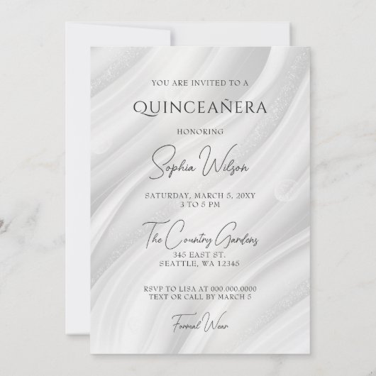 Zilveren Stoffige Blauwe Sparkle Jurk Quinceañera Kaart (Achterkant)