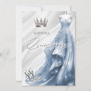 Zilveren Stoffige Blauwe Sparkle Jurk Quinceañera Kaart
