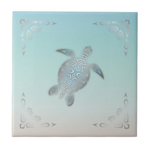 Zilveren Strand Stijl Zeeschildpad Tegeltje
