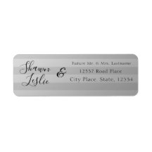 Zilveren strepen Bruiloft retour adres label