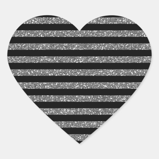 Zilveren strepen op zwart decor hart sticker (Voorkant)