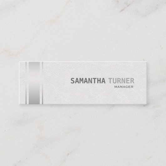 Zilveren Strepen Wit Leder Professioneel Custom Mini Visitekaartje (Voorkant)