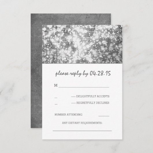 zilveren string lichten bruiloft RSVP kaarten (Voorkant / Achterkant)