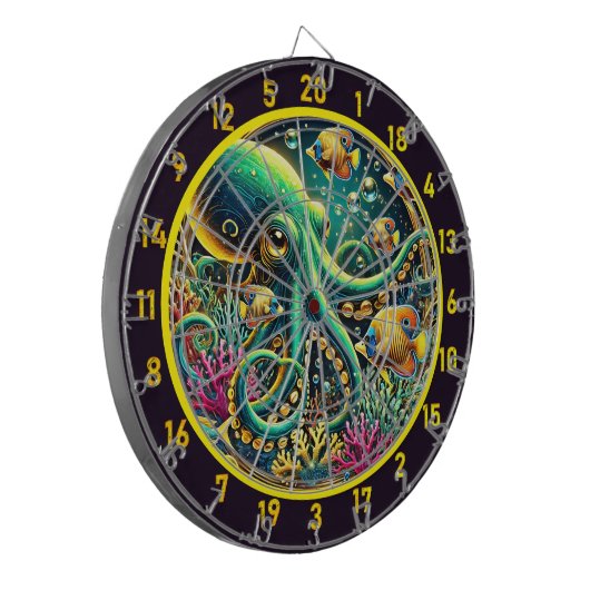 Zilveren Stromen Octopus Dartboard Dartbord (Voorkant Links)