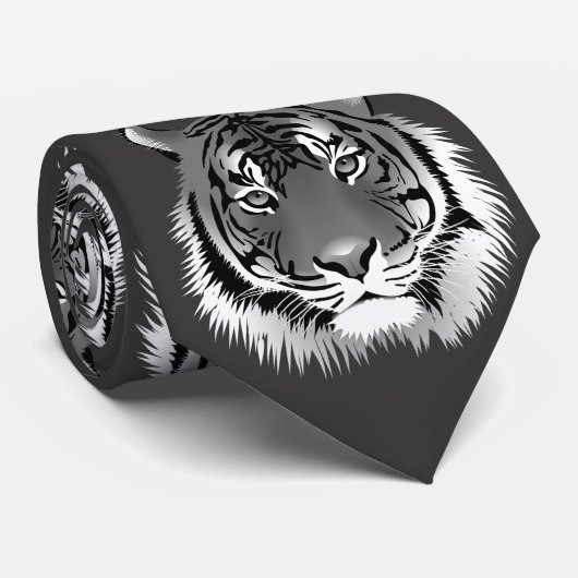 Zilveren stropdas met zwart-witte tijger (Opgerold)