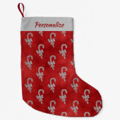 Zilveren Suikerstokken Rood Glitter Gepersonalisee Kleine Kerstsok (Voorkant)