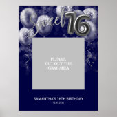 Zilveren Sweet 16 Ballonnen Foto Prop Royal Blauw Poster (Voorkant)