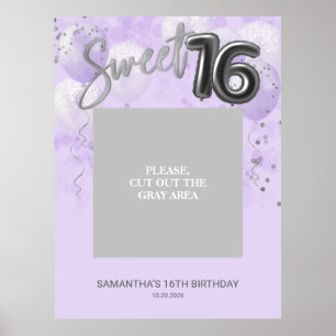 Zilveren Sweet 16 Ballonnen Foto Prop Stof Blauw P Poster