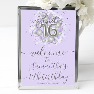 Zilveren Sweet 16 Ballonnen Lavendel Welkom Bord Poster