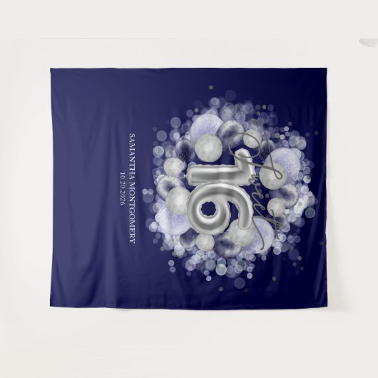 Zilveren Sweet 16 verjaardagsballonnen Koningsblau Wandkleed (Voorkant (horizontaal))
