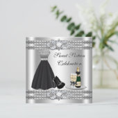 Zilveren Sweet Sixteen Feestjurk Uitnodiging (Staand voorkant)