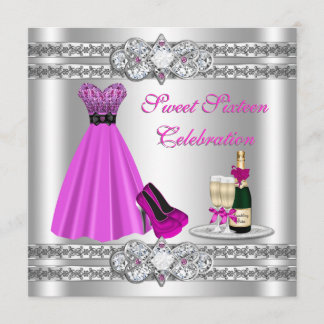 Zilveren Sweet Sixteen jurk uitnodiging