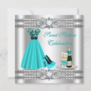 Zilveren Sweet Sixteen jurk uitnodiging