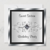 Zilveren Swirls & Diamond Sweet 16 Verjaardagsfees Kaart (Voorkant)