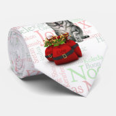 Zilveren Tabby Kat Kerstwoord Kunst Stropdas (Opgerold)