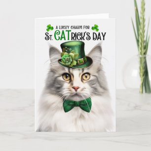 Zilveren Tabby Noorse Boskat St CATrick's Day Feestdagen Kaart