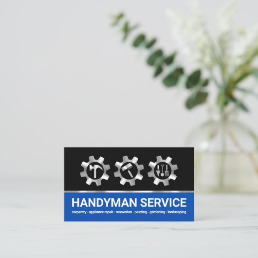 Zilveren Tandwiel Handyman Tools Icon Visitekaartje (Staand voorkant)