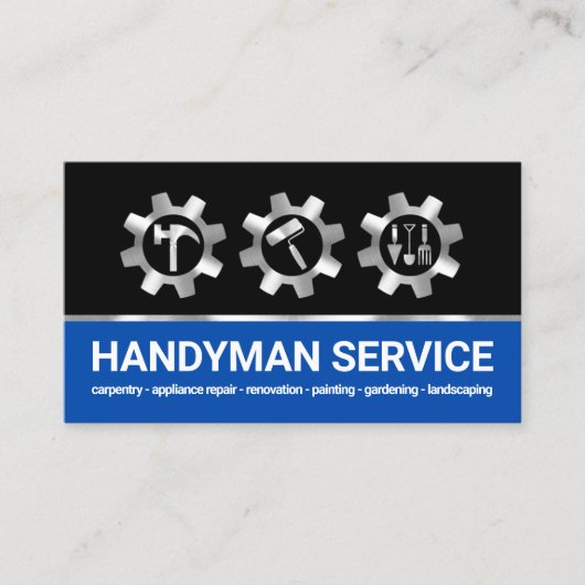 Zilveren Tandwiel Handyman Tools Icon Visitekaartje (Voorkant)