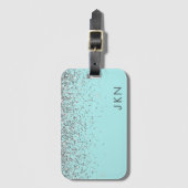 Zilveren Teal Aqua Blauwe Meisjesachtige Glitter M Bagagelabel (Voorkant (verticaal))