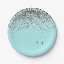 Zilveren Teal Aqua Blauwe Meisjesachtige Glitter M Papieren Bordje