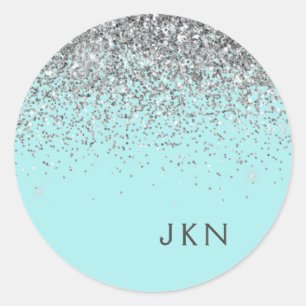 Zilveren Teal Aqua Blauwe Meisjesachtige Glitter M Ronde Sticker