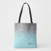 Zilveren Teal Aqua Blauwe Vrouwelijke Glitter Mono Tote Bag (Voorkant)