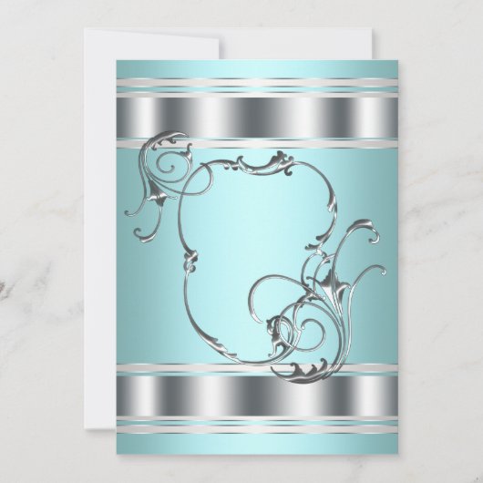 Zilveren Teal Blauwe Feest Uitnodiging Template (Voorkant)