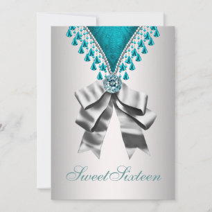 Zilveren Teal Blauwe Sweet Sixteen Verjaardagsfees Kaart