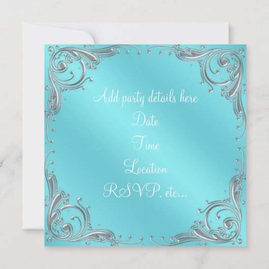 Zilveren Teal Blauwe Vrouwen Verjaardagsfeestje Kaart (Achterkant)